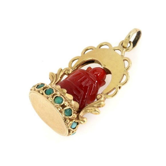 Vintage 18k YGold Jade Carnelian Buddah Pendant - Picture 3 of 4